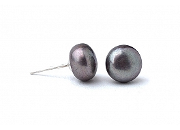 Earrings, freshwater pearls, graphite, button 8-8,5mm