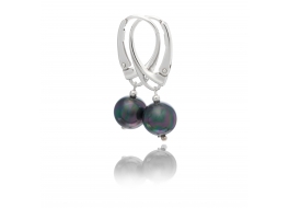Earrings, shell pearls, graphite, round 8 mm, silver