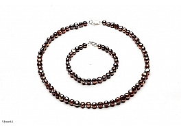 Set - necklace & bracelet, freshwater pearls, brown, baroc, 7-7,5mm