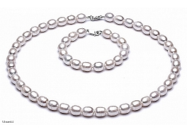 Set - necklace & bracelet, freshwater pearls, white, rice, 6-6,5mm